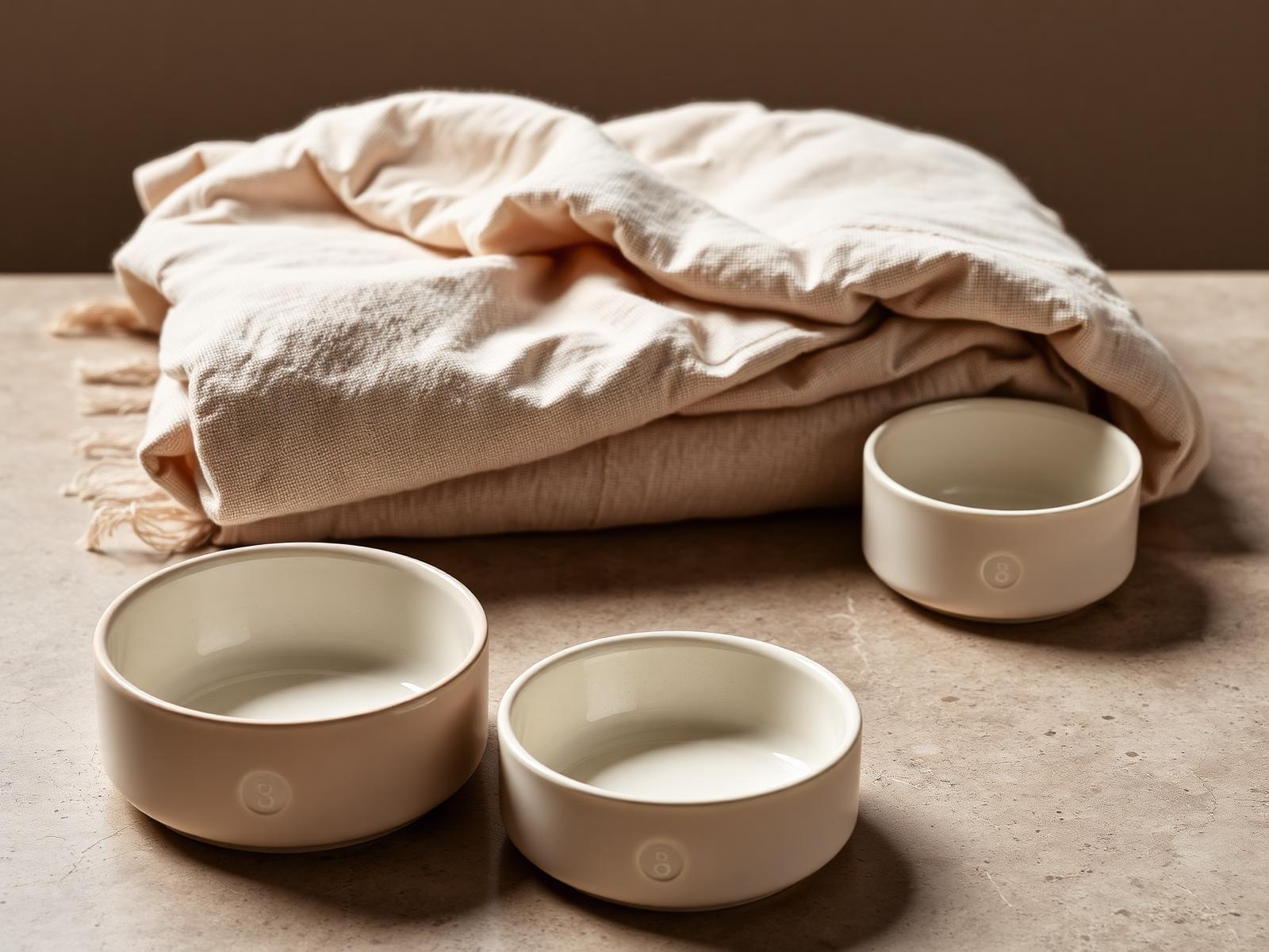 Ceramic Petiolife bowls and linen